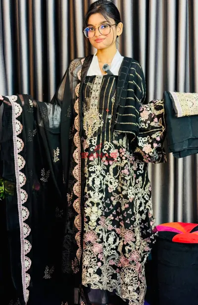 Original Pakistani Unstitch Premium Chiffon 3ps with Hand Work (P-9AAF)