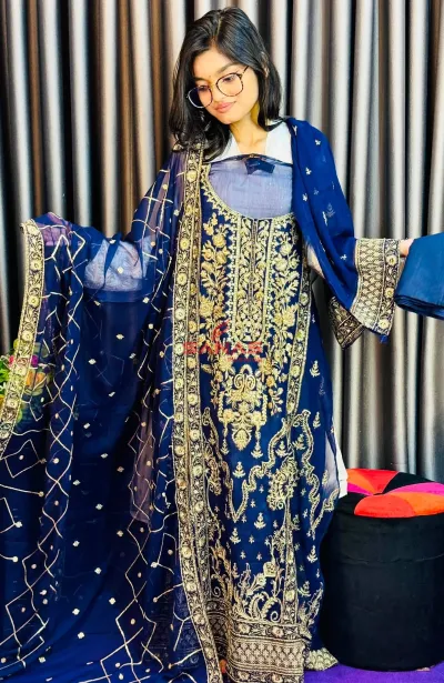 Pakistani Semi Stitch Chiffon 3ps (P-8453)