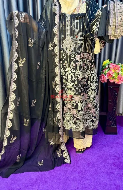 Original Pakistani Unstitch Premium Chiffon 3ps with Hand Work (P-93F1)