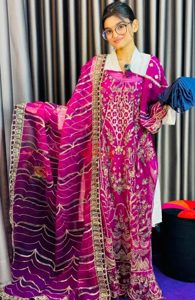 Original Pakistani Semi Stitched Luxury Chiffon 3ps (P-2709)