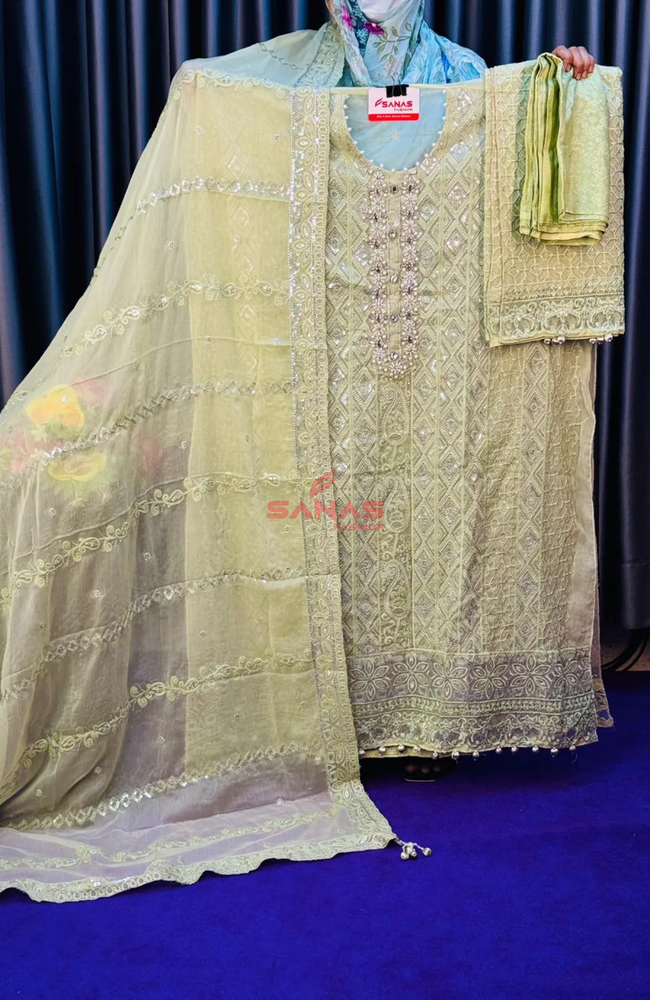 Original Pakistani Semi Stitched Luxury Chiffon 3ps With Hand Work (P-066C)