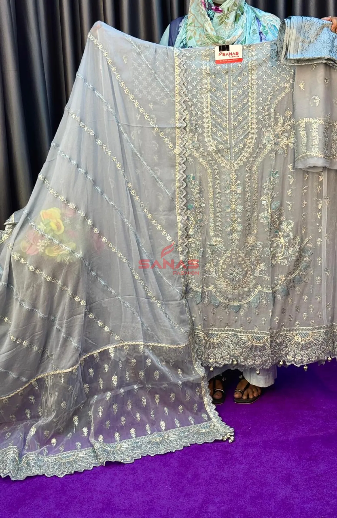 Original Pakistani Semi Stitched Luxury Chiffon 3ps With Hand Work (P-0E15)
