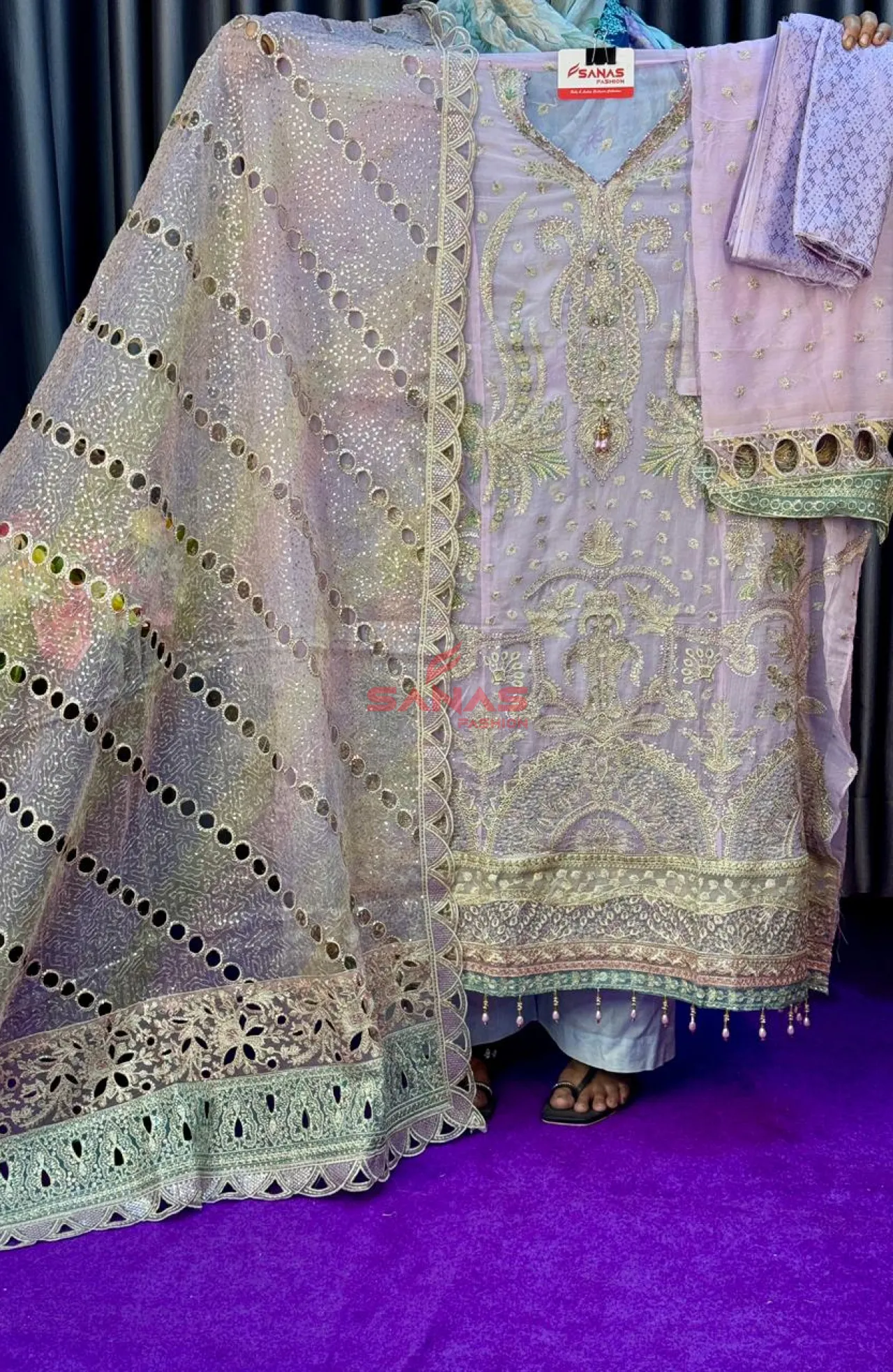 Original Pakistani Semi Stitched Luxury Chiffon 3ps With Hand Work (P-266D)