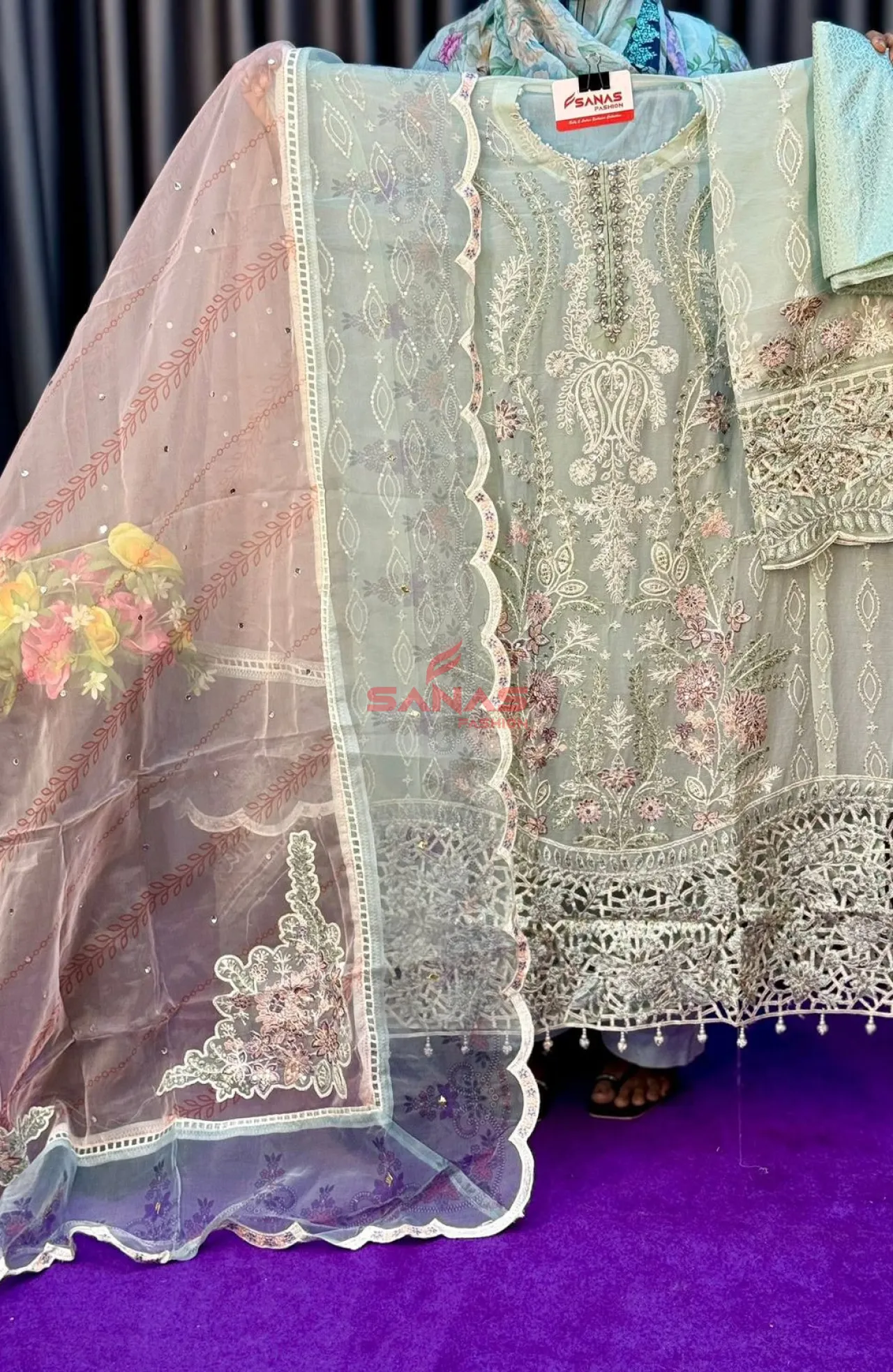 Original Pakistani Semi Stitched Luxury Chiffon 3ps With Hand Work (P-C0B8)