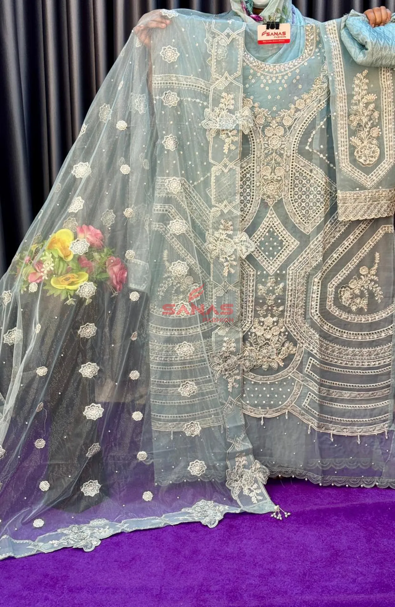 Original Pakistani Semi Stitched Luxury Organza 3ps With Hand Work (P-4905)