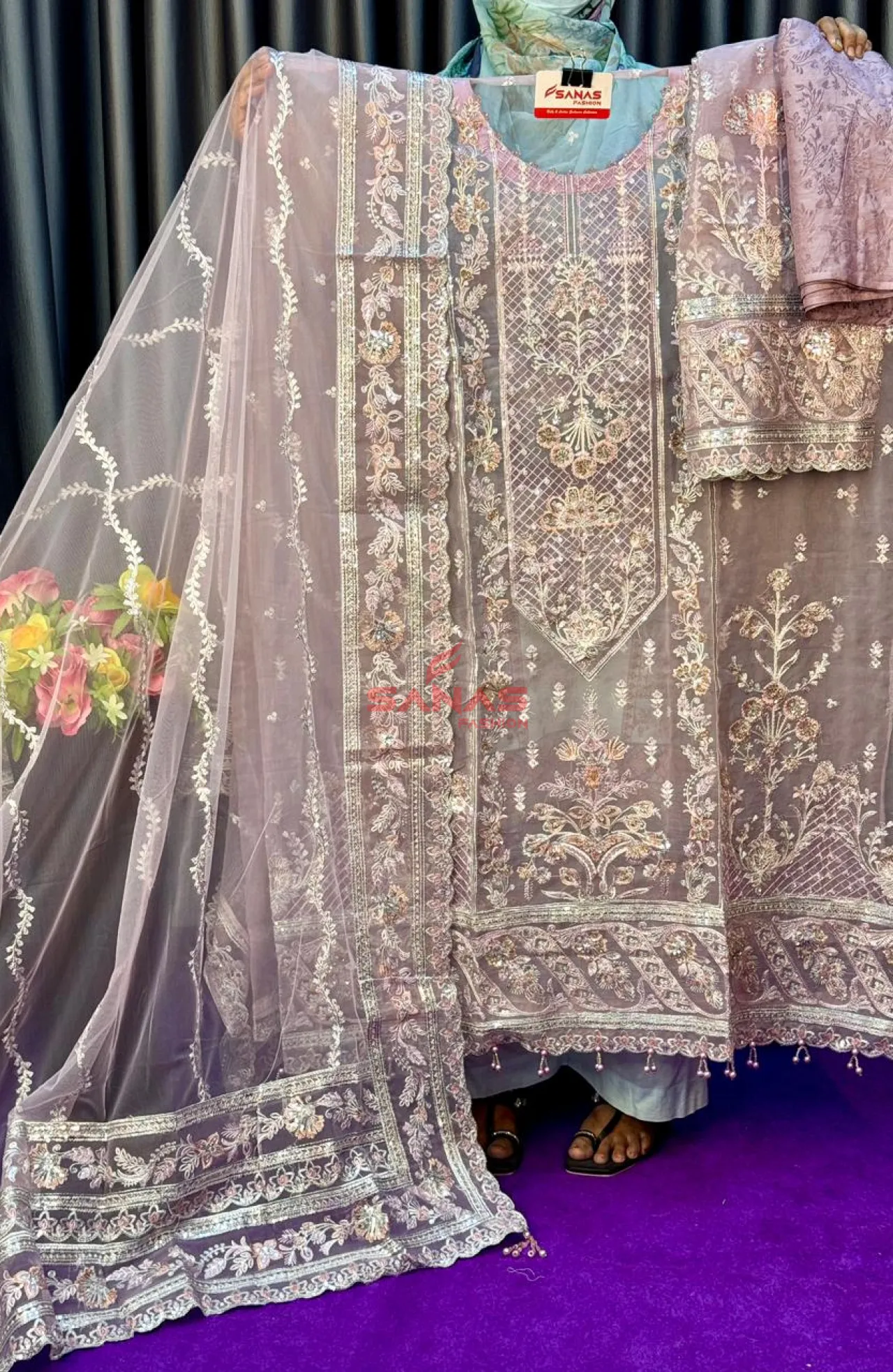 Original Pakistani Semi Stitched Luxury Organza 3ps With Hand Work (P-B560)